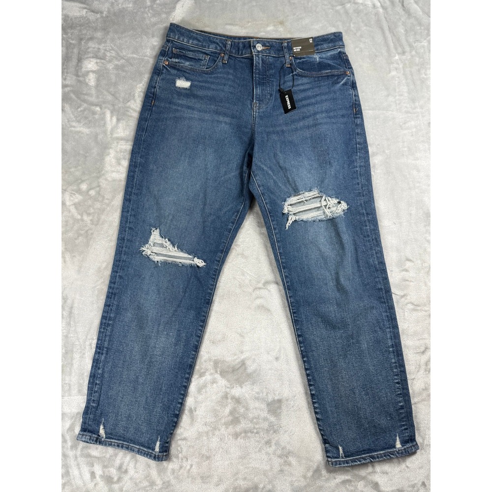 NWT Express Size 12 Boyfriend Mid Rise Distressed Ripped Jeans Y2K Indie Sleaze